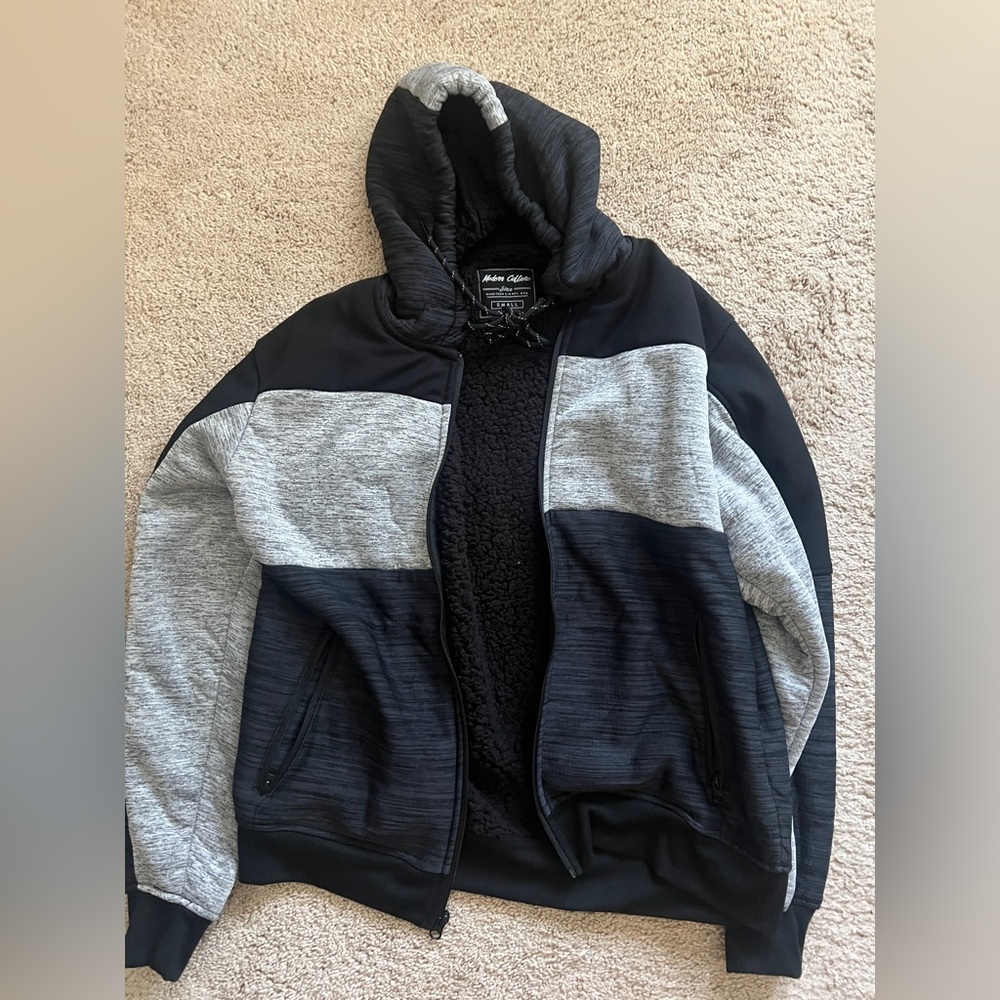 Modern Culture Men's Hooded Zip Up Sherpa Lined Jacket‎ Black &Gray Size Small
